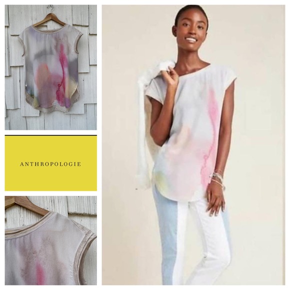 Anthropologie Tops - Anthropologie Watercolor Tie Dye Art Print Tuscany Boatneck Tunic Top Tee Small